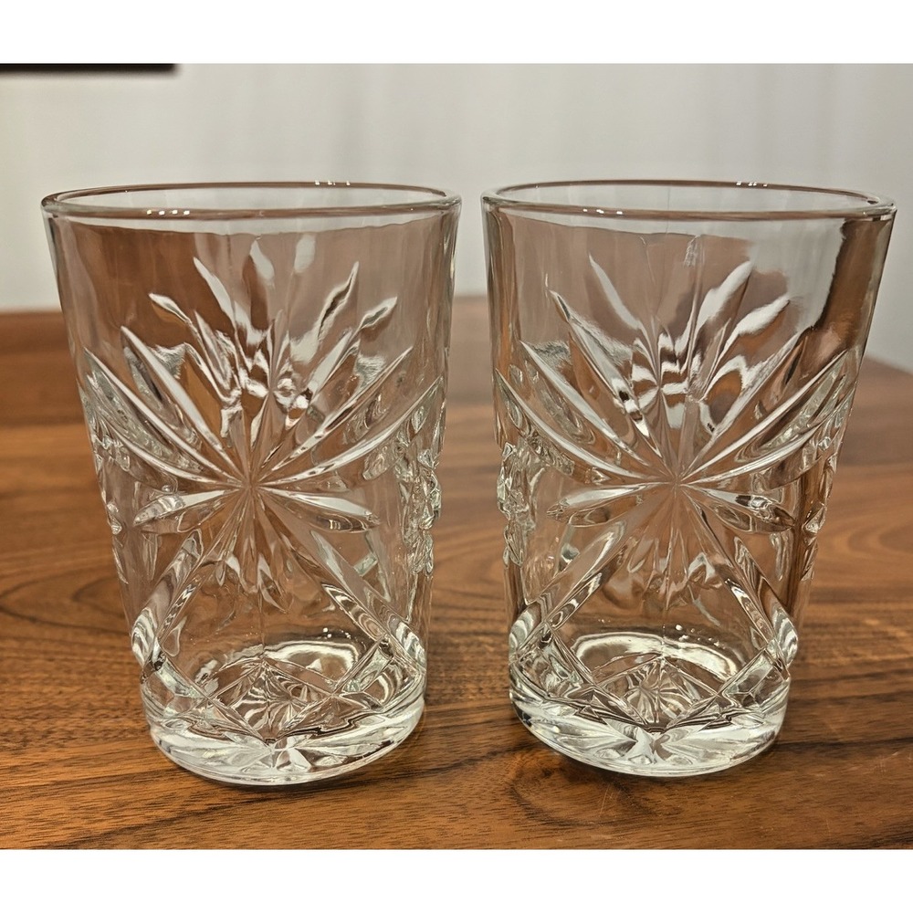 Vintage Anchor Hocking Star of David Starburst Prescut Glass Tumblers Set of 2